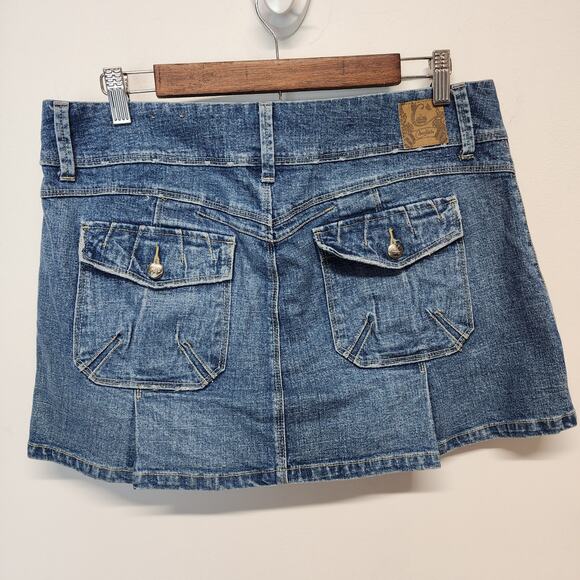 Vintage Y2K Candies Denim Pleated Micro Skirt Size 11 32" Blue Boho Chic 2000s - Picture 2 of 10